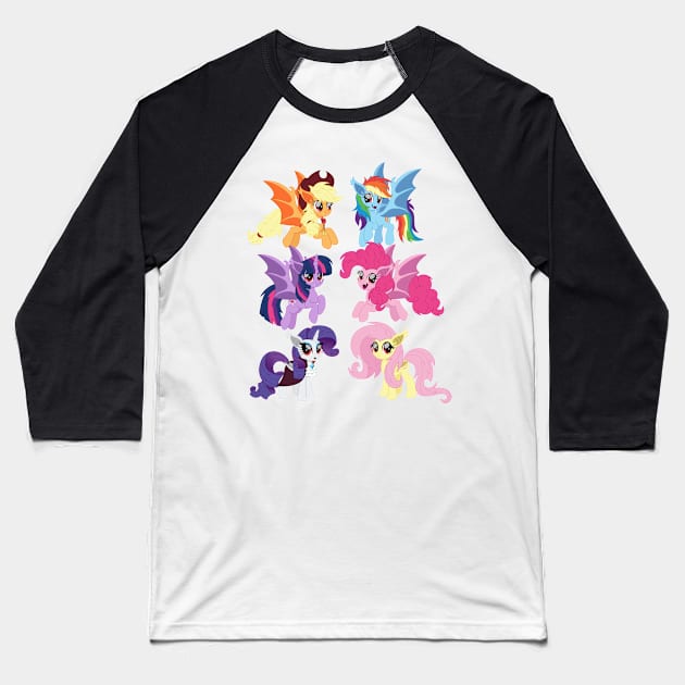 Mane 6 bat ponies Baseball T-Shirt by CloudyGlow